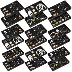 Junkin 18 Pcs Velvet Jewelry Tray Stackable Jewelry Drawer Organizer Jewelry Box Divided Display Tray for Earring Bangle(Black)