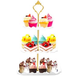 DAFURIET Dessert Cupcake Stand, 3 Tier Cup Cake Holder Tower for Tea Party/Birthday/Weeding, Plastic Tiered Serving Tray with Metal Rod, White