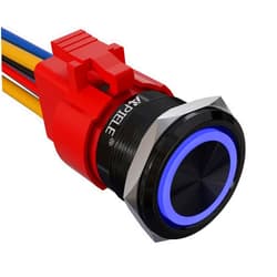 APIELE 10 Amp 22mm Latching Push Button Switch 12V Angel Eye LED Waterproof Aluminum Alloy Round Self-Locking 7/8'' 1NO 1NC 1 Pack (10 Amp/Blue Led)
