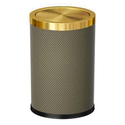 YOJIA 9L/2.4Gal Gold Trash Can with Swing Cover,Creative Shake Lid Leather Garbage Can, Garbage Can for Kitchen,Bathroom,Living Room,Office (9L-Checked Grey)
