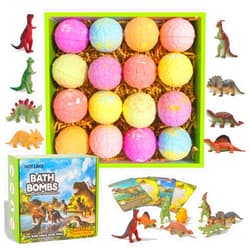 HOTLAKE Dinosaur Bath Bombs Gift Set,16 Pack Organic Bath Bomb for Kids with Toys Surprise Inside. Natural Dino Egg Bathbombs Kit for Christmas or Birthday Gift for Girls and Boys