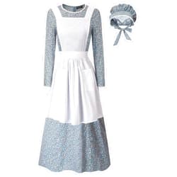 Scarlet Darkness Pioneer Costume Women Floral Prairie Dress Deluxe Colonial Dress Laura Ingalls Costume