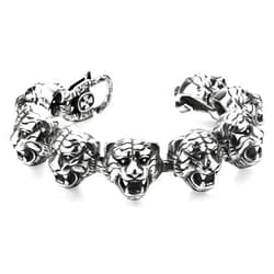COOLSTEELANDBEYOND Stainless Steel Bracelet for Men, Large Link of Tiger Heads, Rock Punk Masculine Style, Silver Black Polished