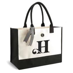 YOOFAN Initial Canvas Tote Bag - Personalized Monogrammed Gift Tote Bag for Wedding, Birthday, Beach, Holiday - Gift for Women, Mom, Teachers, Friends, Bridesmaids (H)