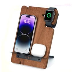 J JACKCUBE DESIGN Wood Charging Docking Station, Phone Watch Charge Dock Stand Multi Device Nightstand Organizer Holder for Smartphone Cellphone Accessories Bedside Caddy -MK243B