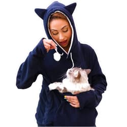 PURRFECT POUCH KangaKitty Cat Pouch Hoodie | Cat Hoodie with Ears | Cat Sweatshirt or Small Dog Pouch Hoodie Womens Pullover Sweatshirt Kangaroo Hoodie Wearable Cat Carrier (Large) Blue