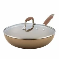 Anolon Advanced Hard Anodized Nonstick Fry/Saute/All Purpose Pan with Lid, 12 Inch, Light Brown