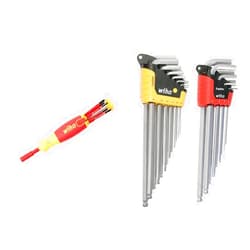 Wiha 28393 Insulated Slim Line Precision Pop Up Screwdriver Set, Slotted, 7-Piece, Red & 66982 ErgoStar Ball End Hex L-Key, Inch and Metric, 22-Piece