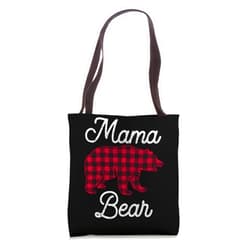 Family Bear Matching Clothing Mama Bear Christmas Pajama Red Buffalo Plaid Tote Bag