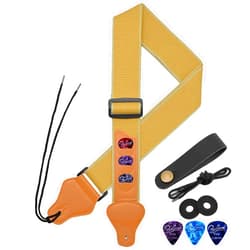 BestSounds Guitar Strap - Strap for Acoustic, Electric and Bass Guitars with Leather Head and Pick Holder Pockets