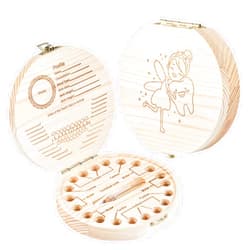 Annhua Tooth Fairy Tooth Holder Wooden Umbilical Cord Keepsake Box, Cute Baby Teeth Keepsake Box with Tweezer and Fetal Hair Container, Lost Tooth Fairy Box for Incisor|Canine|Molar|Umblllcal Cord