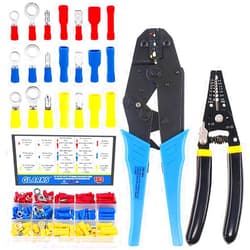 Glarks Professional Self-Adjustable Ratchet Wire Crimping Pliers AWG 22-10 and a Wire Stripper Tool Set with 183Pcs Insulated Butt Bullet Spade Ring Crimp Terminals Connectors Assortment Kit