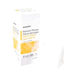 McKesson Premium Woven Gauze Sponges, 12-Ply Non-Sterile, USP Type VII, 100% Cotton, 4 in x 4 in, 200 per Pack, 1 Pack