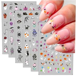 FBABFBUO Halloween Nail Stickers for Nail Art, 6CPS Lovely Ghost Pumpkin Nail Art Stickers Decals Cat Bat Skull Spider Web Spider Halloween Nail Art Designs Supplies Manicure Sticker for Nail Art Decorations