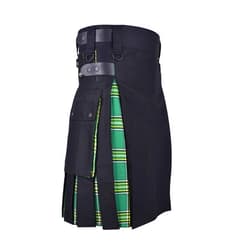 DSS Kilt-Hybrid Black and Irish Green Utility Kilt for Men
