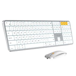 ProtoArc Backlit Bluetooth Keyboard and Mouse for Mac, KM100-A Multi-Device Wireless Keyboard Mouse for Mac, Full Size Rechargeable for MacBook Pro/Air, iMac, iPhone, iPad, White Silver