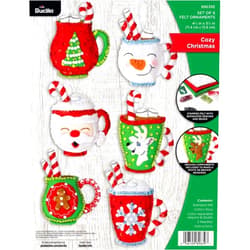 Bucilla, Cozy Christmas, Felt Applique 6 Piece Ornament Making Kit, Perfect for DIY Arts and Crafts, 89639E