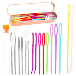 Bupete Plastic Large Eye Sewing Needles, Large-Eye Blunt Needles, Bent Tapestry Needles, Yarn Needles Crafting Knitting Stringing Needles with Storage Box and Needle Threader for Knitting Crochet