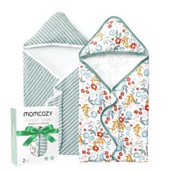 Momcozy Baby Towel with Hooded-2 Pack Soft Bath Towel Set-Shower Gifts or Bath Essential for Infant,Newborn, Toddler (28 X 28 Inch, Petite Blossom)