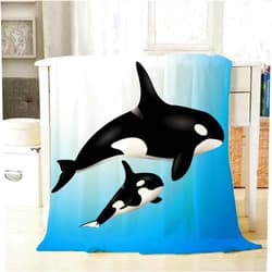 Mugod Orcas Throw Blanket Black Orca Mother and Child Swim in The Blue Ocean Decorative Soft Warm Cozy Flannel Plush Throws Blankets for Baby Toddler Dog Cat 30 X 40 Inch