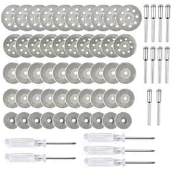 Asayu 50 Pcs Diamond Cutting Wheel Cut Off Discs Coated Rotary Tools With 10 Pcs 3mm Mandrel and 5 Pcs Cross Screwdriver for Cutting Gem Stones, Ceramics, Glass (25/22/20/18/16mm)