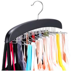 Ihvewuo Tank Top Hanger with Premium Wood, 24 Large Capacity, Space Saving,360° Rotating, Foldable Metal Hooks Camisole Organizer for Tank Tops, Camisole, Bathing Suits, Bras, Scarfs((Black)