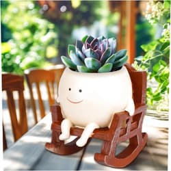 CONNOVA Smiley Face Flower Pot, Unique Smiley Face Rocking Sitting Rocking Chair Flower Pot,Resin Rocking Chair with Drainage Holes, Indoor and Outdoor Plant Pot, DIY Decoration Gift for Plant Lovers