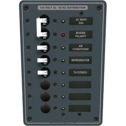 Blue Sea Systems 8027 Traditional Metal Panel, AC Main + 6 Positions, 5-1/4 W x 7-1/2 H