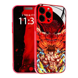 HEMINJYJEF Japanese Anime Protective Anti-Drop Color Shell Manga Pattern Covers Tempered Glass Multicolor Soft Silicone Phone Case (Metal Red, Baki and Yujiro,for iPhone 14 Pro Max)