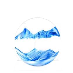 BGFJYUK Moving Sand Art Picture in Motion, Round Tempered Glass 3D Deep Sea Sandscapes with Display Flowing Sand Frame for Relaxing Desktop Home Office Work Décor for kids adults （white frame blue, 12inch)
