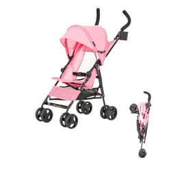 Dream On Me Rover Convenience Baby Stroller – Lightweight & Compact Travel Umbrella Stroller, Quick One-Hand Fold, Lockable Rear Wheels, Adjustable Canopy, 3-Point Safety Harness & Cup Holder - Pink