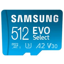 SAMSUNG EVO Select Micro SD-Memory-Card + Adapter, 512GB microSDXC 130MB/s Full HD & 4K UHD, UHS-I, U3, A2, V30, Expanded Storage for Android Smartphones, Tablets, Nintendo-Switch (MB-ME512KA/AM)