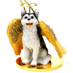 Conversation Concepts Siberian Husky Black and White with Brown Eyes Angel Ornament