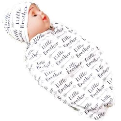 TANOFAR Newborn Swaddle Blanket with Beanie Set,Soft Stretchy Blanket for 0-3 Months Baby Boys and Girls (Brother)