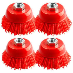 ZORUNNA 4Pcs Abrasive Nylon Cup Brush for Angle Grinder, ZORUNNA 3 Inch Wire Wheel for Angle Grinder 5/8 Inch-11 Threaded Arbor, Nylon Wire Brush for Drill Ideal for Removing Rust, Corrosion, Paint.