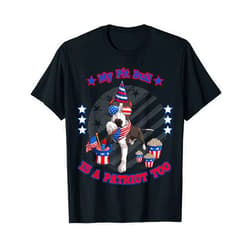 Funny American Flag 4th of July Patriot Dog Design United States Patriot Dog Dad 4th of July Pit Bull T-Shirt