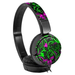 WraptorSkinz Decal Style Skin Wrap for Sony MDR ZX110 Headphones Twisted Garden Green and Hot Pink (Headphones NOT Included)