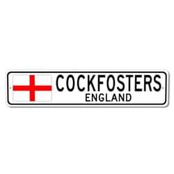 The Lizton Sign Shop Cockfosters, England - England Flag Street Sign - Metal Novelty Sign, Personalized Sign, Man Cave Street Sign, England City Sign, Restaurant or Pub Sign - 4x18 inches