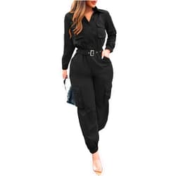 Gudasuo Jumpsuits for Women Long Sleeve Wide Leg Jumpsuit Casual Rompers With Pockets