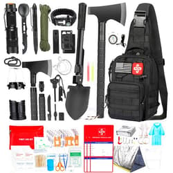 RIKOJUXI Survival Kit, 262Pcs Survival Gear and Supplies with First Aid Kit Pouch and Crossbody Bag, Emergency Kit with Tent, Camping Axe Hammer, Survival Shovel w/Pick, Bug Out Bag Gifts for Men Women