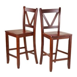 Winsome Wood Victor 2-Piece V-Back Counter Stools, 24-Inch, Brown