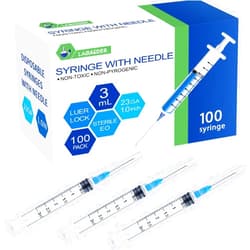 LabAider 100 Pack 3ml Syringes with Needle - 23G, 1.0 inch Needle Luer Lock Syringe Individually Packaged