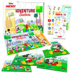 Disney Mickey Mouse Wooden Puzzle 5 Pack - Mickey Mouse Wood Puzzles Bundle with Holding Tray with Mickey Stickers and More | Mickey Mouse Jigsaw Puzzles for Kids