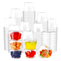 Fit Meal Prep 100 Pack 4 oz Jello Shot Cups with Lids, Disposable Souffle Portion Cups for Sauce