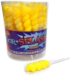 Splash Pop! Yellow & White Color Splash Lemon Flavored Unicorn Lollipops - Tub of 30