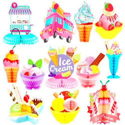 Marspark 12 Pieces Ice Cream Centerpiece Honeycomb Sundae Topper Decoration Ice Cream Cart Centerpiece for Theme Party Birthday Baby Shower Party Supplies
