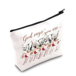 WZMPA Funny Elephant Makeup Bag Animal Lover Gift God Says You Are Unique Special Lovely Precious Strong Elephant Zipper Pouch Bag For Women Girls (God Says Elephant)