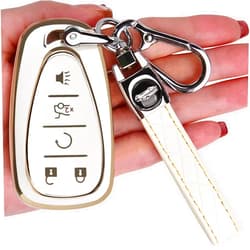 TECARATE Compatible for Chevy Key Fob Cover - Key Fob Case Compatible for Chevy Malibu Camaro Cruze Traverse Blazer Sonic Volt Bolt Equinox(White)