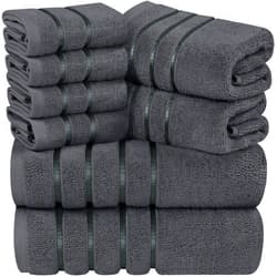 Utopia Towels 8-Piece Luxury Towel Set, 2 Bath Towels, 2 Hand Towels, and 4 Wash Cloths, 600 GSM Ring Spun Cotton Highly Absorbent Viscose Stripe Towels Ideal for Everyday use (Grey)