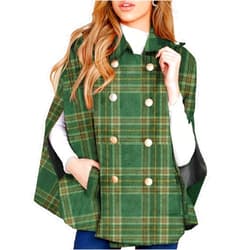 MISUMALLS Womens Plaid Jacket Double Breasted Winter Cape Coats Turn Down Poncho with Pockets
